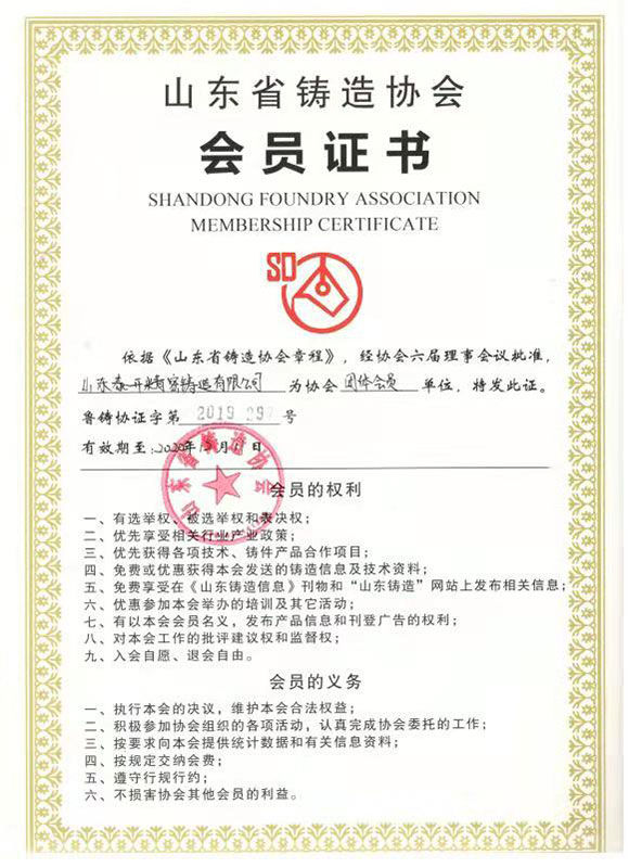 山東省鑄造協(xié)會(huì)會(huì)員證書(shū)